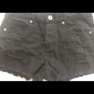 Ripped black denim shorts
