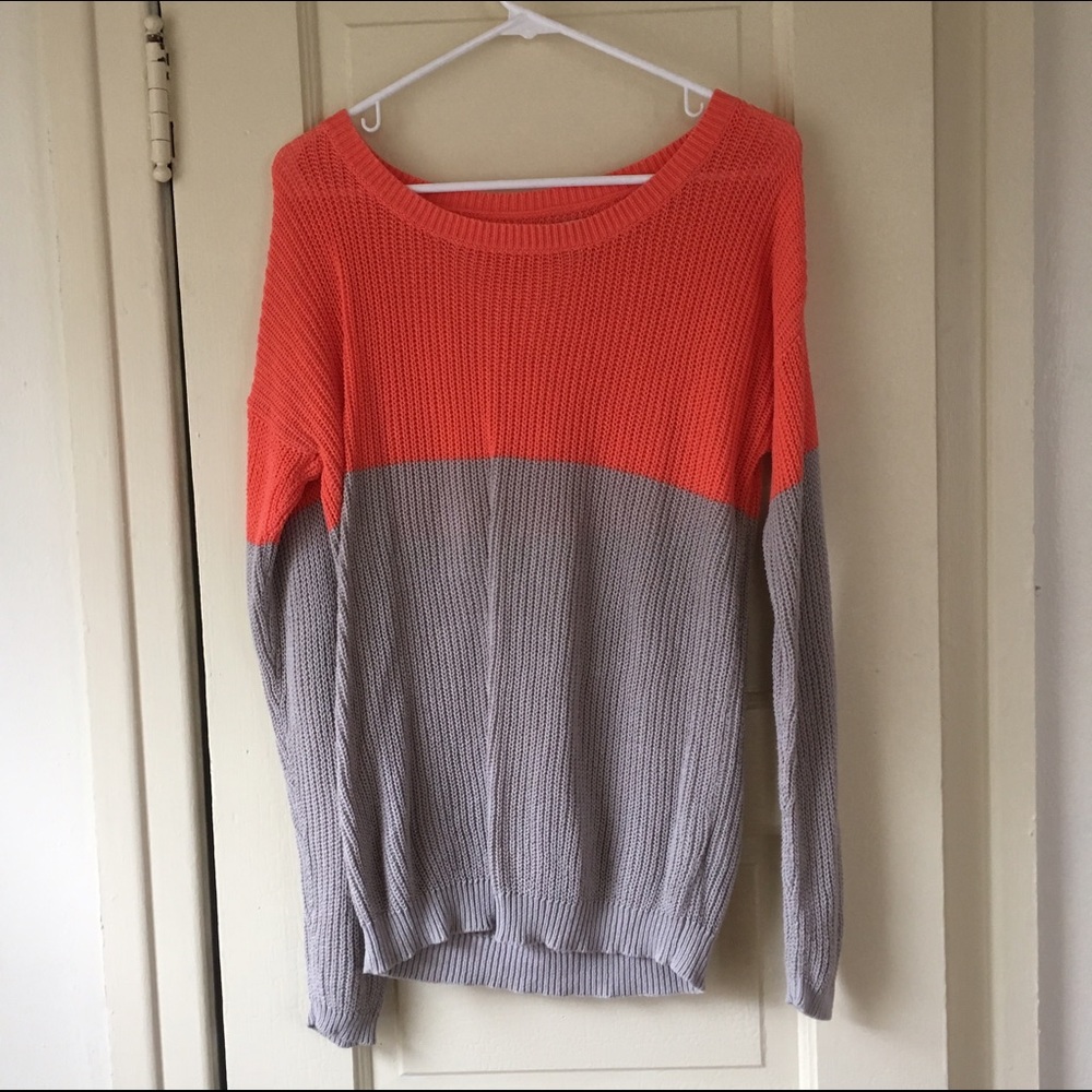 coral & grey color block sweater