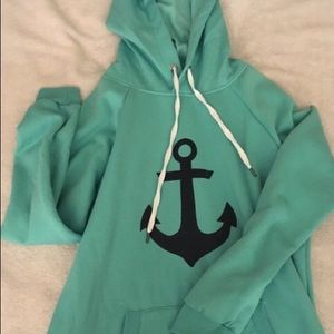 Blue anchor print pullover hoodie