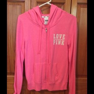 Pink hooded zip up sweatshirt