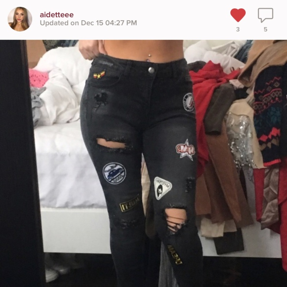 black jeans with patches