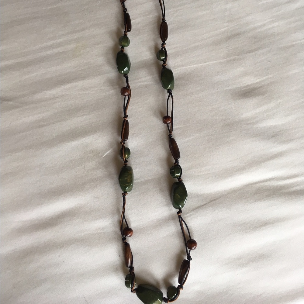green & brown stone long necklace