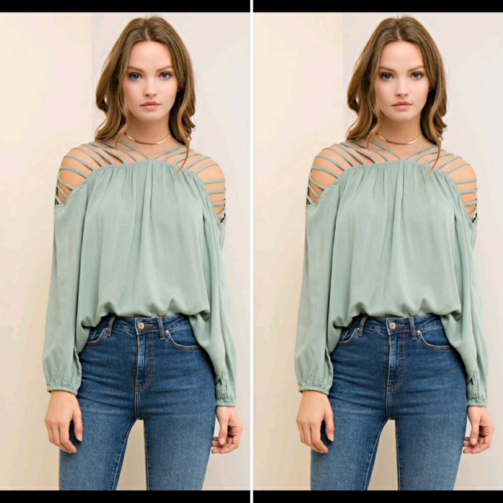 NEW ARRIVAL - Sage Cut-out Top