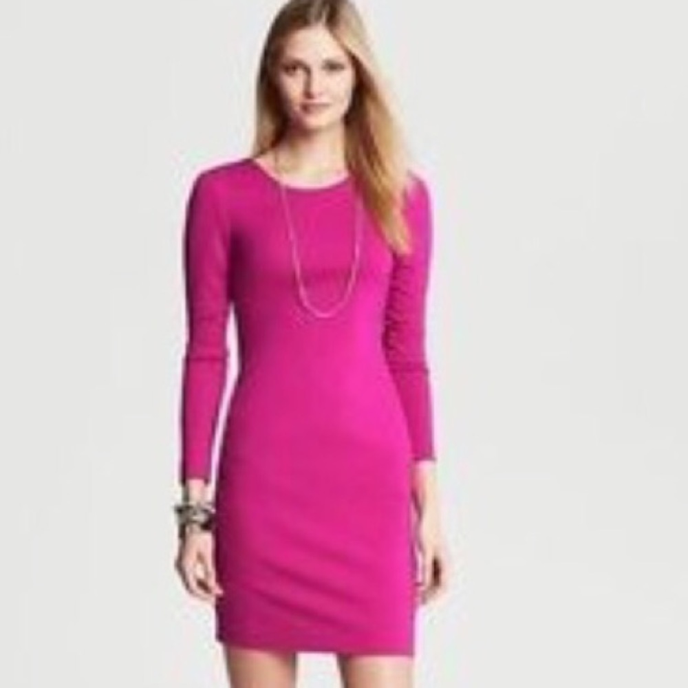 Stunning Banana Rep. Long Sleeve Dress in Fuchsia