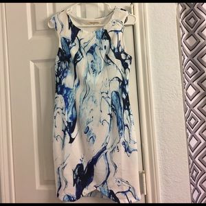 Blue and white water print dress