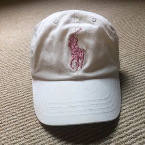 Women's White and Pink Polo Sports Cap