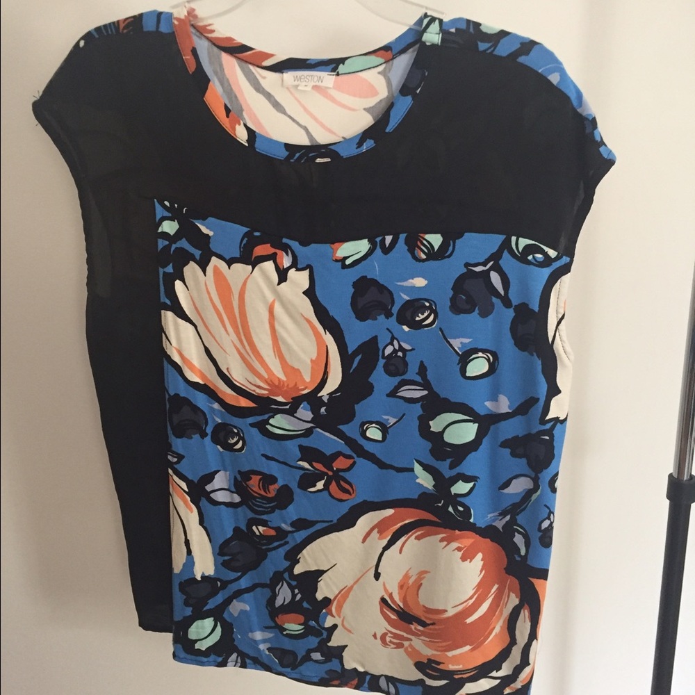 Weston mixed fabric top