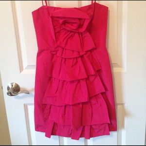Hot pink strapless dress with rose flower detail