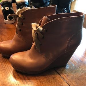 Lucky Brand tan Leather wedge bootie