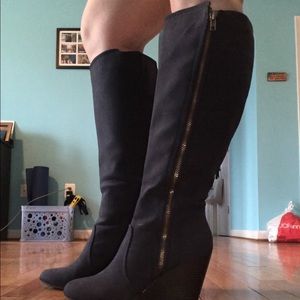 Rarely worn suede-like boots w/ wide calf!
