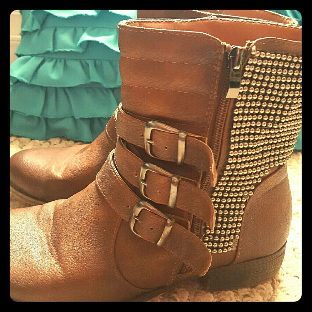 Brown moto ankle boots