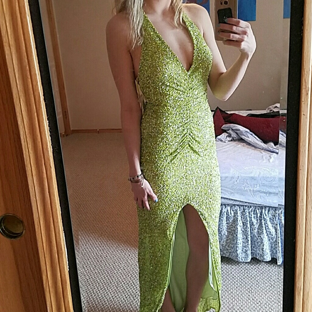 Lime green sequin dress
