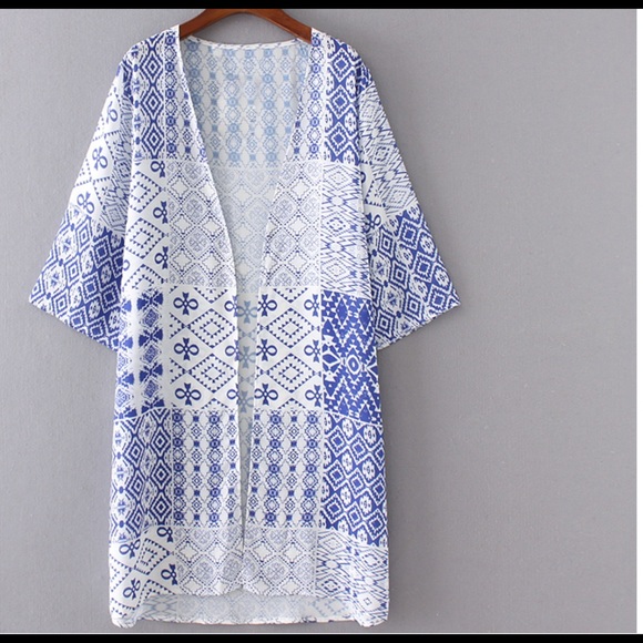 Chiffon Geometric Print Kimono Coverup - Picture 2 of 7