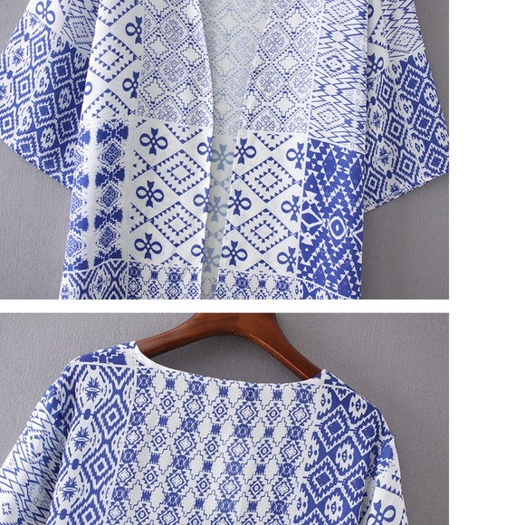 Chiffon Geometric Print Kimono Coverup - Picture 4 of 7