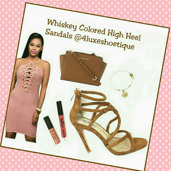 NEW Heels BROWN Criss Cross Sandal Heels - Picture 6 of 6