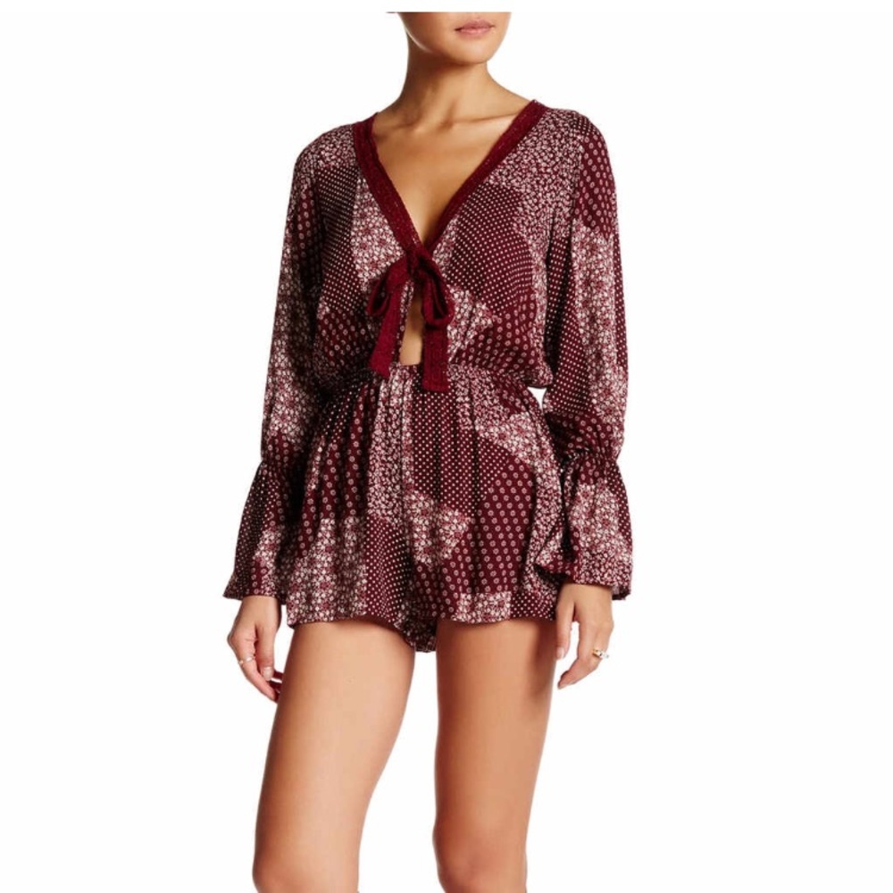 NWOT Maroon Floral Print Short Romper