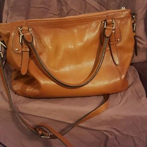Tan pebbled leather briefcase tote