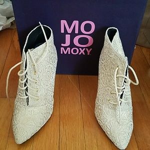 Gold painted lace booties with shoe laces