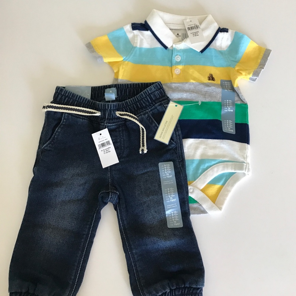 NWT BABY GAP polo onesie and jeans size 6-12 m