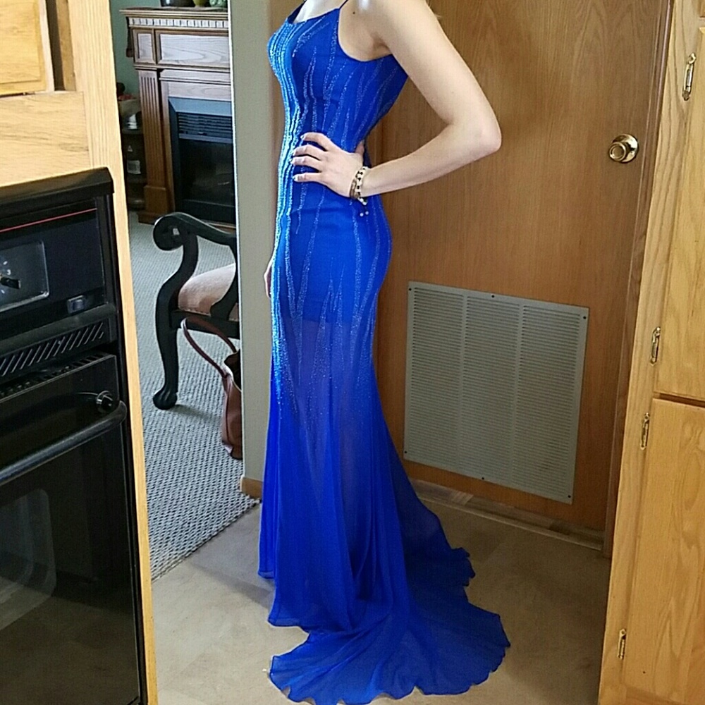 Royal blue prom dress with matching shall
