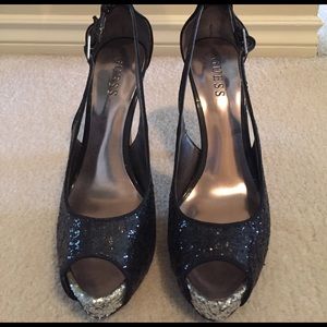 Black and silver sparkle heels