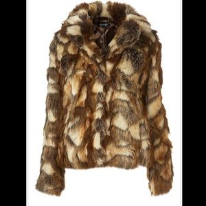 Topshop Faux Fur Coat Multi Brown