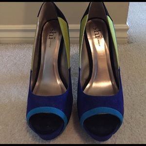 Shi Heels -blue, black, light blue and light green