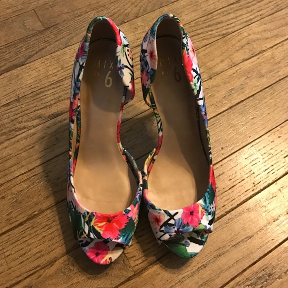 Mix No. 6 Shoes - Peeptoe Floral Print Heels