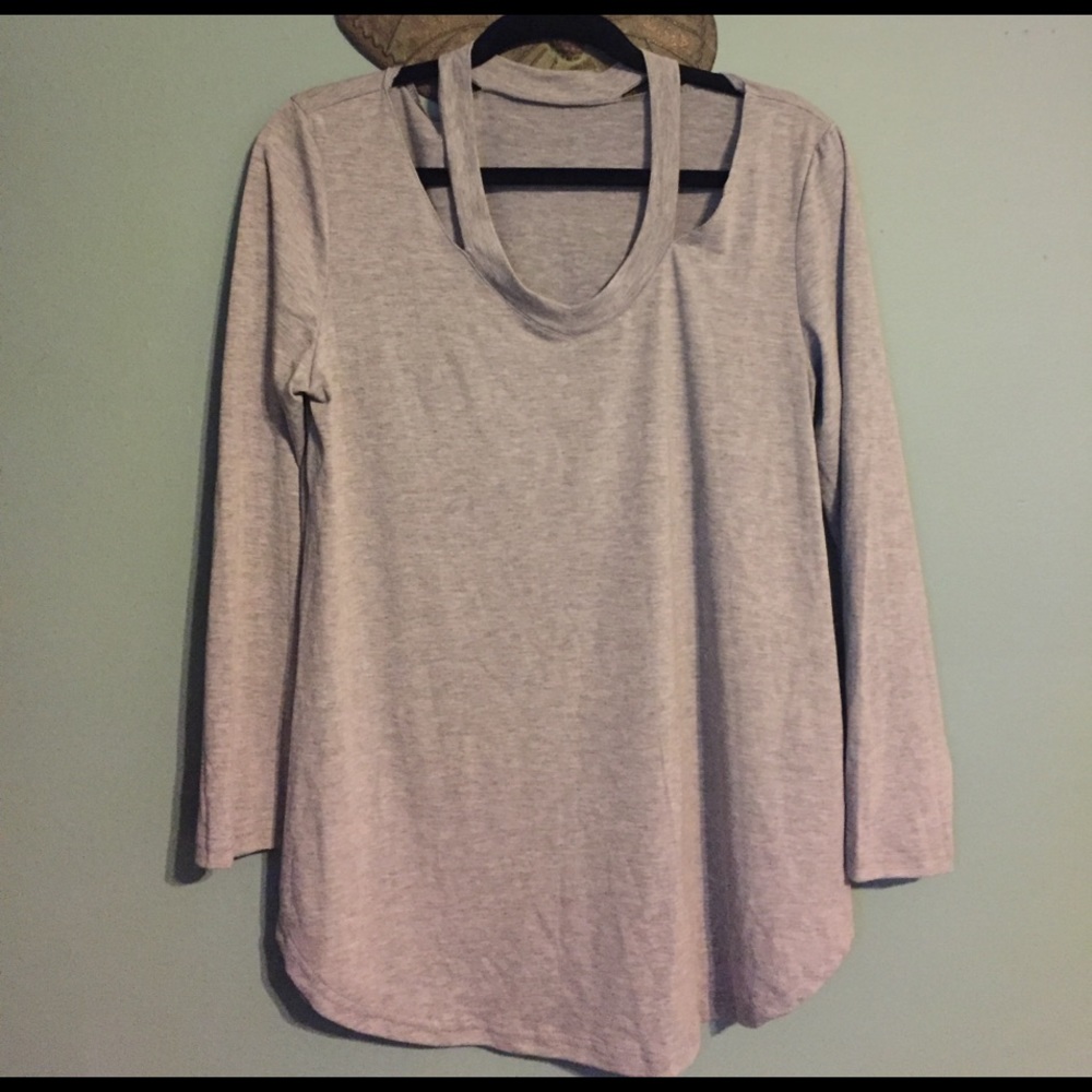 Gray cut out long sleeve tee shirt blouse