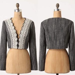 TABITHA Anthropologie Lace Doily Lapel Crop Jacket