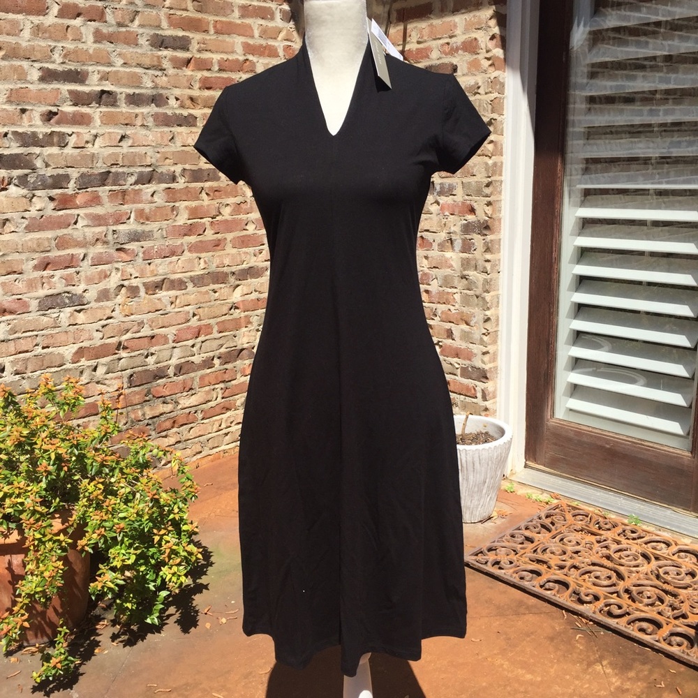 NWT Joan Vass v-neck black knit dress
