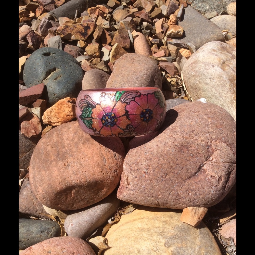 Hand painted pink wooden bangle
