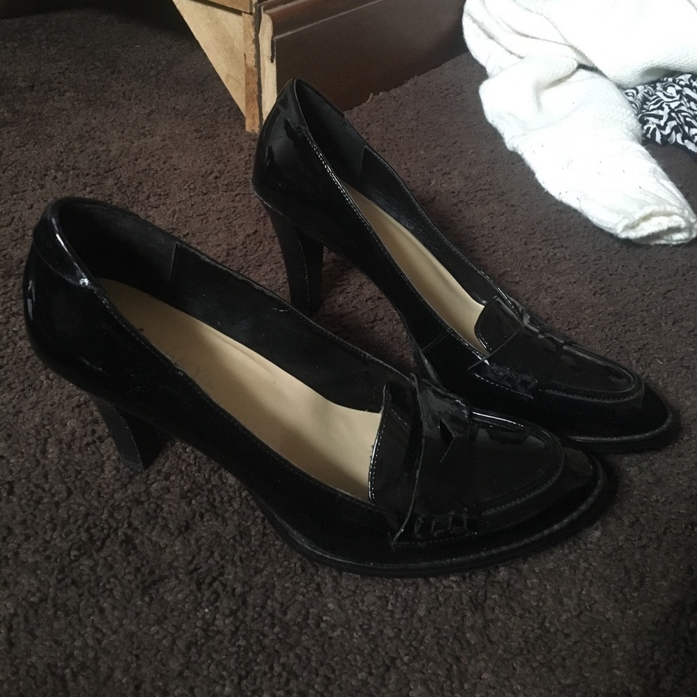 Black patent leather heels