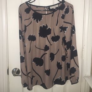Brown/taupe and black long-sleeve flowy blouse