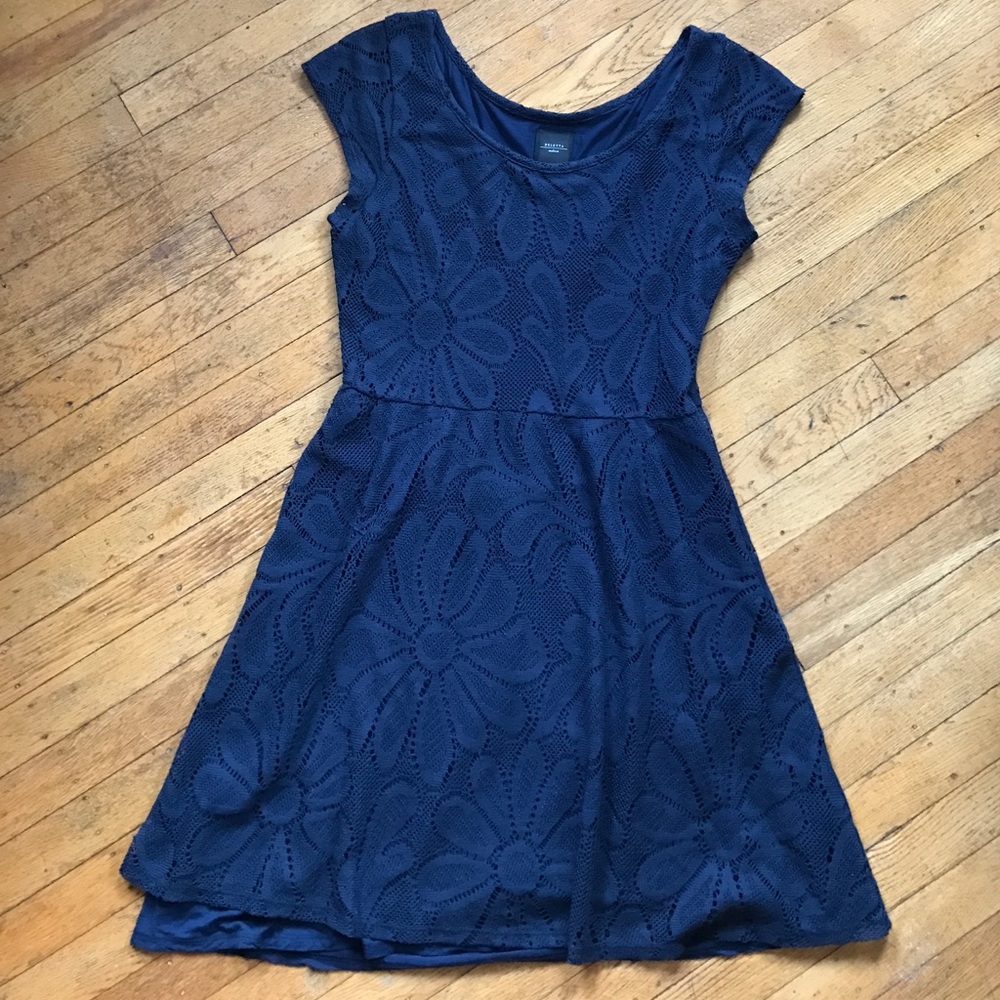 Anthropologie Deletta dark blue floral lace dress