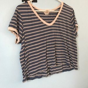Blue and white stripped tee shirt/crop top