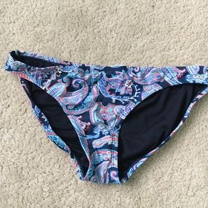 Fun patterned bathing suit bottom.