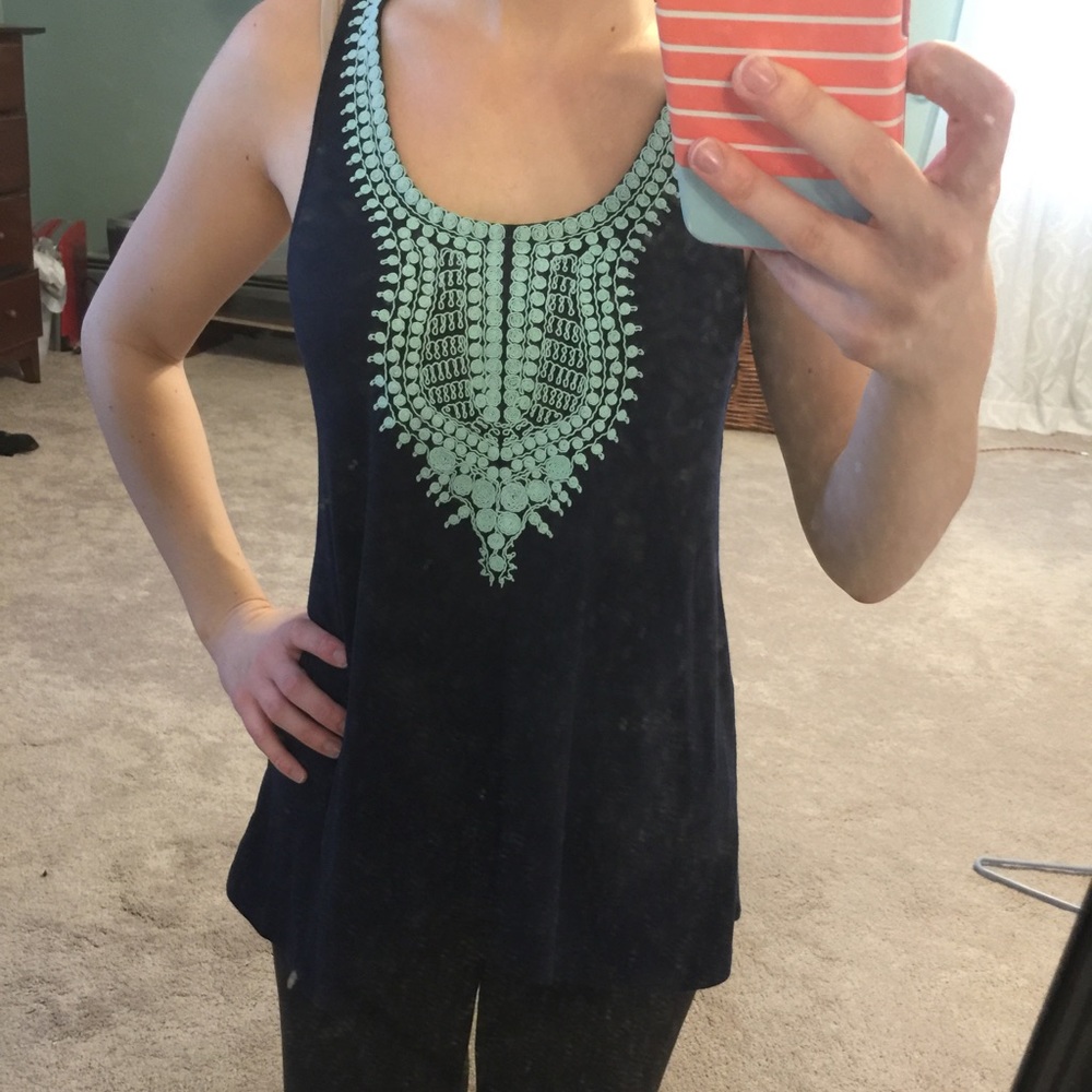 Navy & Mint Embroidered Tank!
