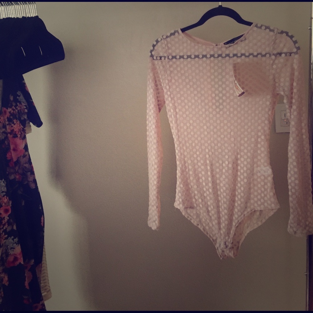 Light Pink/Cream Polkadot see through bodysuit