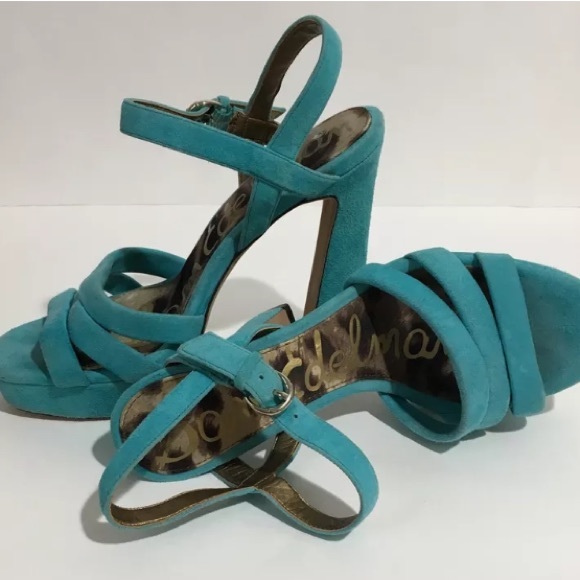 Sam Edelman Shoes - Sam Edelman Taryn Blue Suede Platform Block Heels