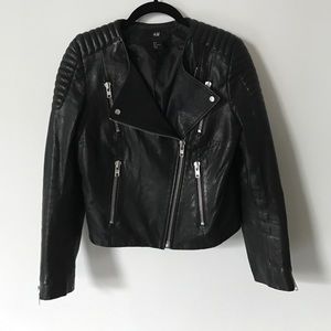 H&M leather moto jacket with ribbed detailing