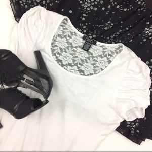 Deb White Ruched Lace Back Sheer Shirt