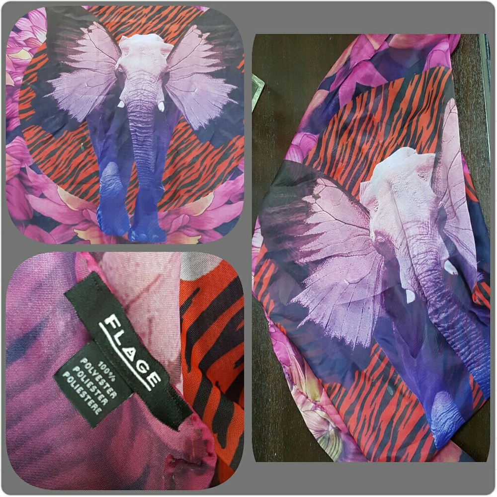 Flage shear elephant and butterfly scarf