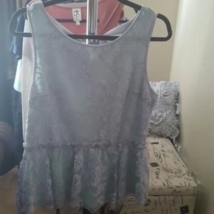 Mint with grey lace overlay peplum top