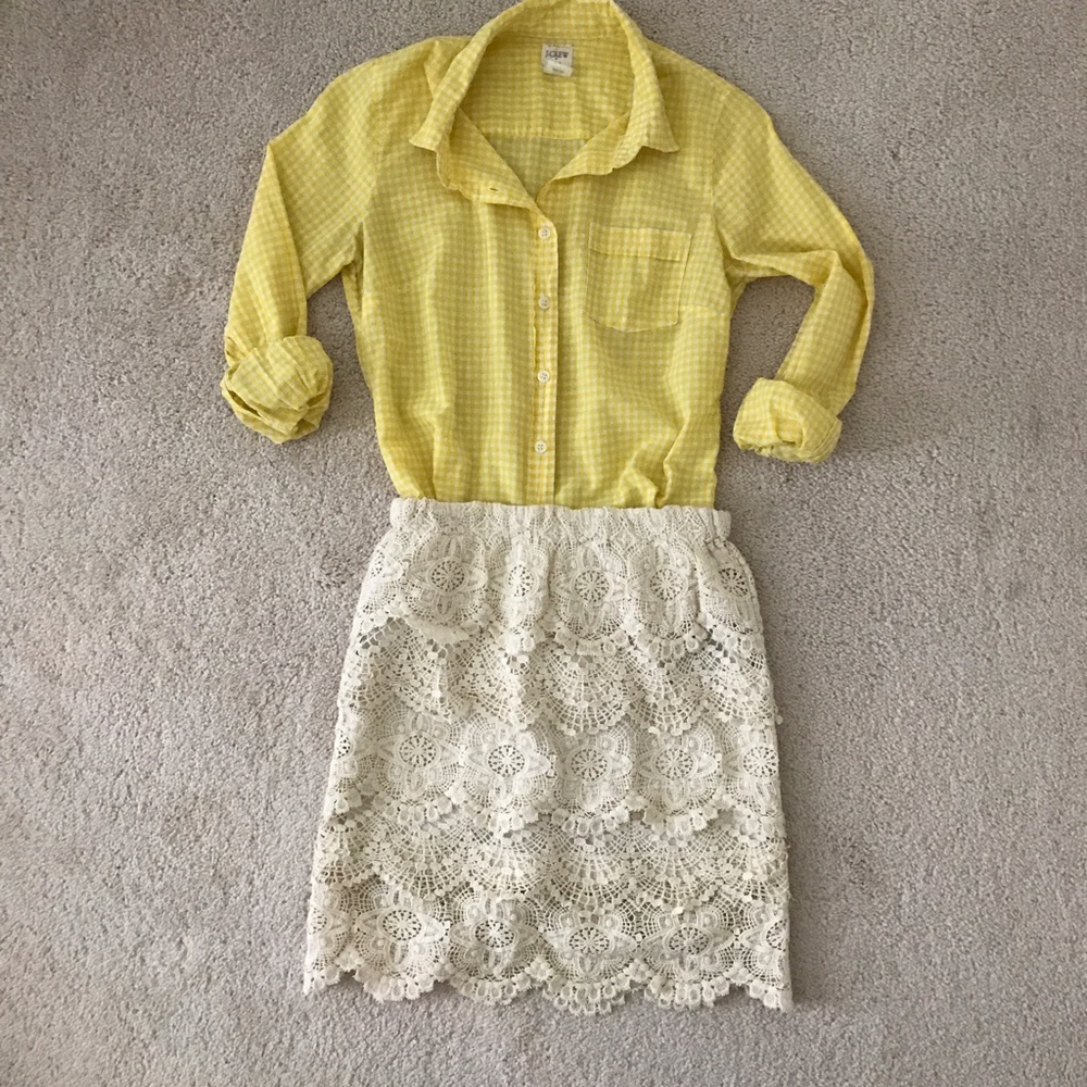 J. crew canary yellow gingham button up shirt