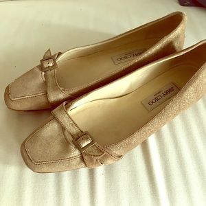 Jimmy Choo muted gold buckle loafer flats