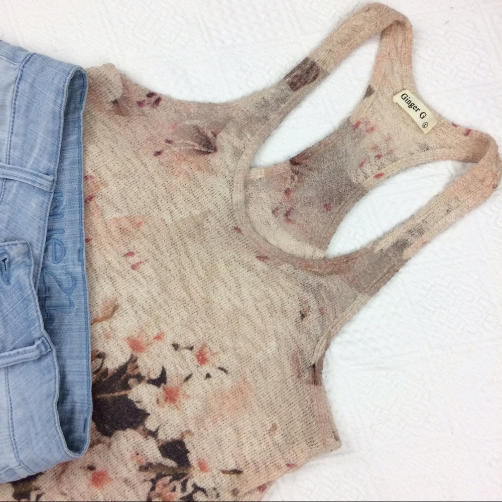 Ginger G Cherry Blossom Soft Knit Loose Tank Top