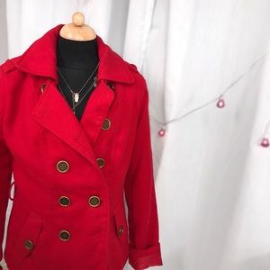 Women's Petite Red Trench Coat