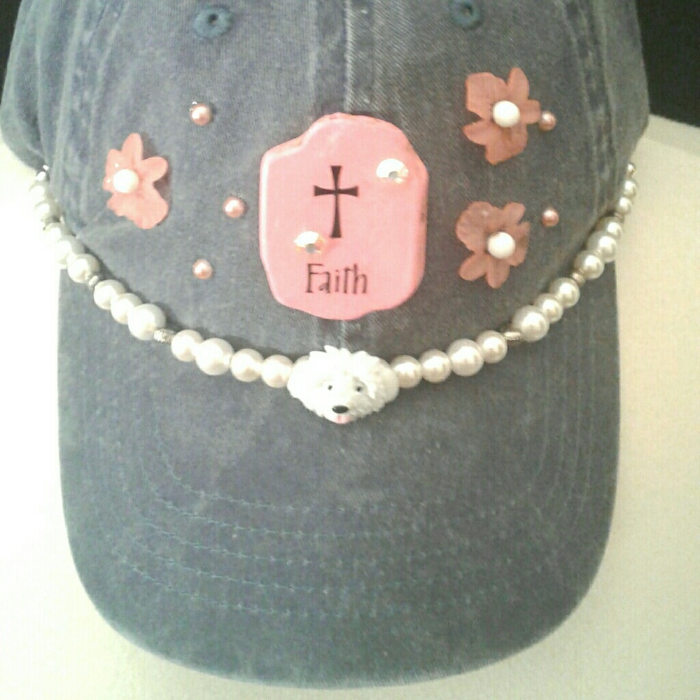 Jean Cap for Ladies with Pearls, Flowers,  Cross
