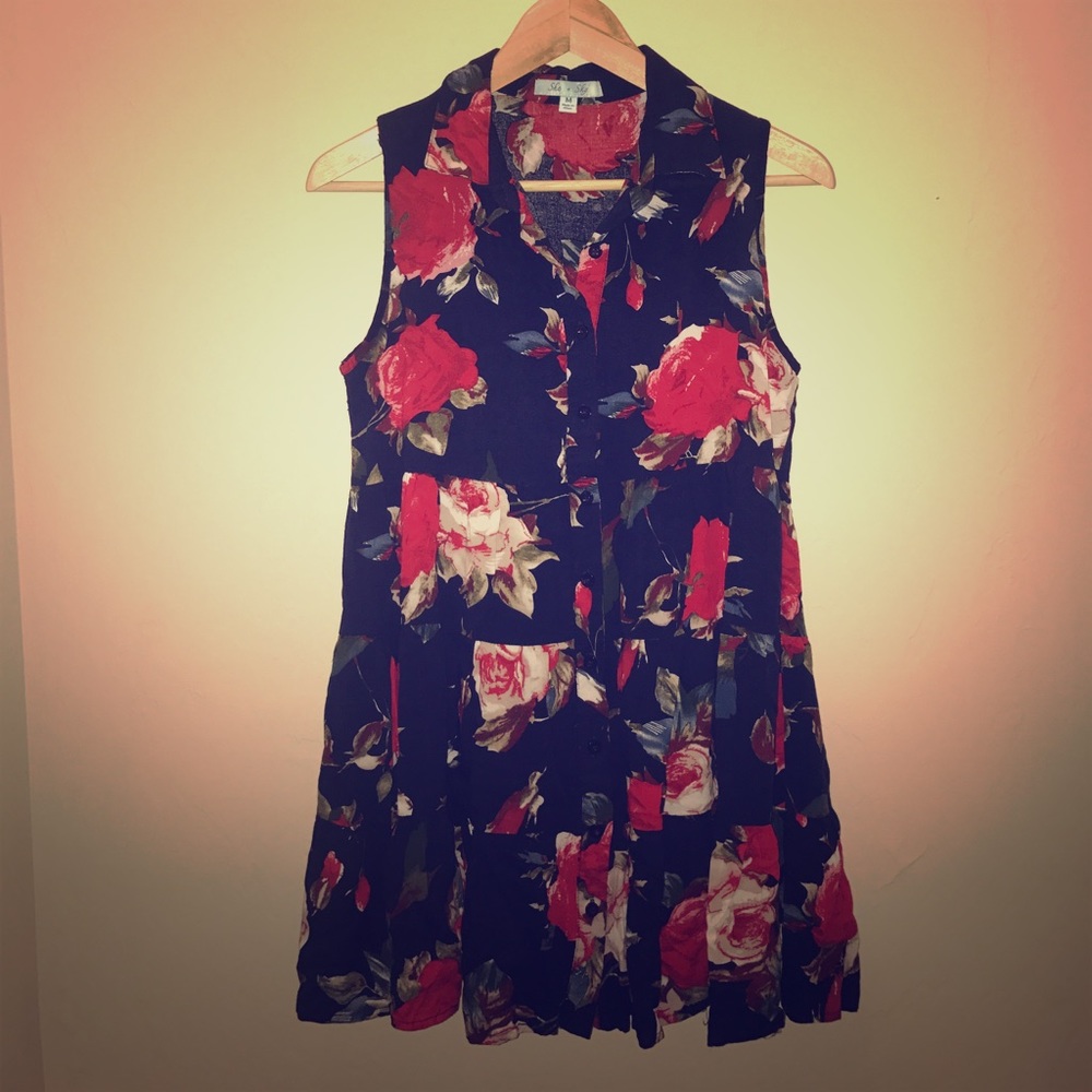 Women's She & Sky navy floral sun dress.